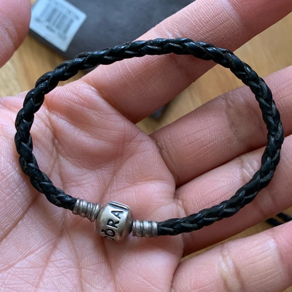 Bundle 2 Matching Retired Pandora Black Leather Bracelet & Necklace Set - Picture 3 of 10